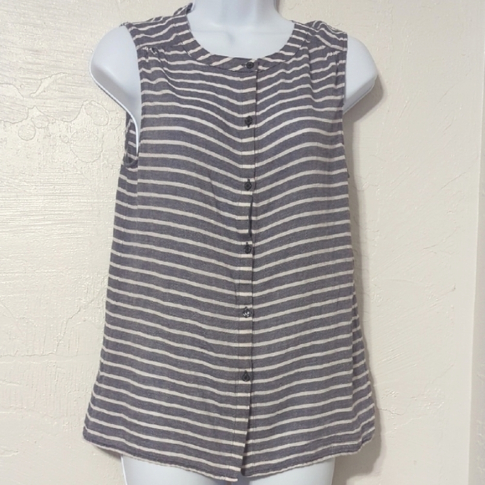 LOFT Striped Cotton Sleeveless Blouse Coastal Capsule Basic Minimalist Casual